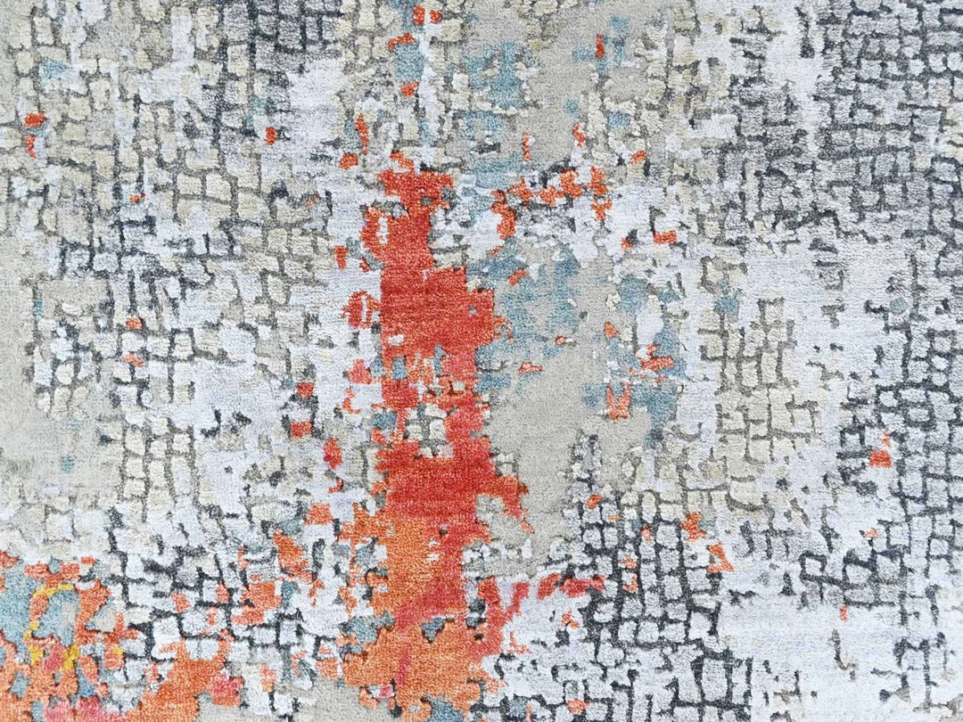 4'11" x 6'10" New Hand Knotted Orange Wool & Silk Rectangle Oriental Rug - MOA10210522