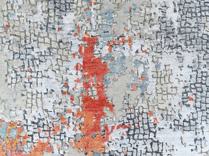 4'11" x 6'10" New Hand Knotted Orange Wool & Silk Rectangle Oriental Rug - MOA10210522