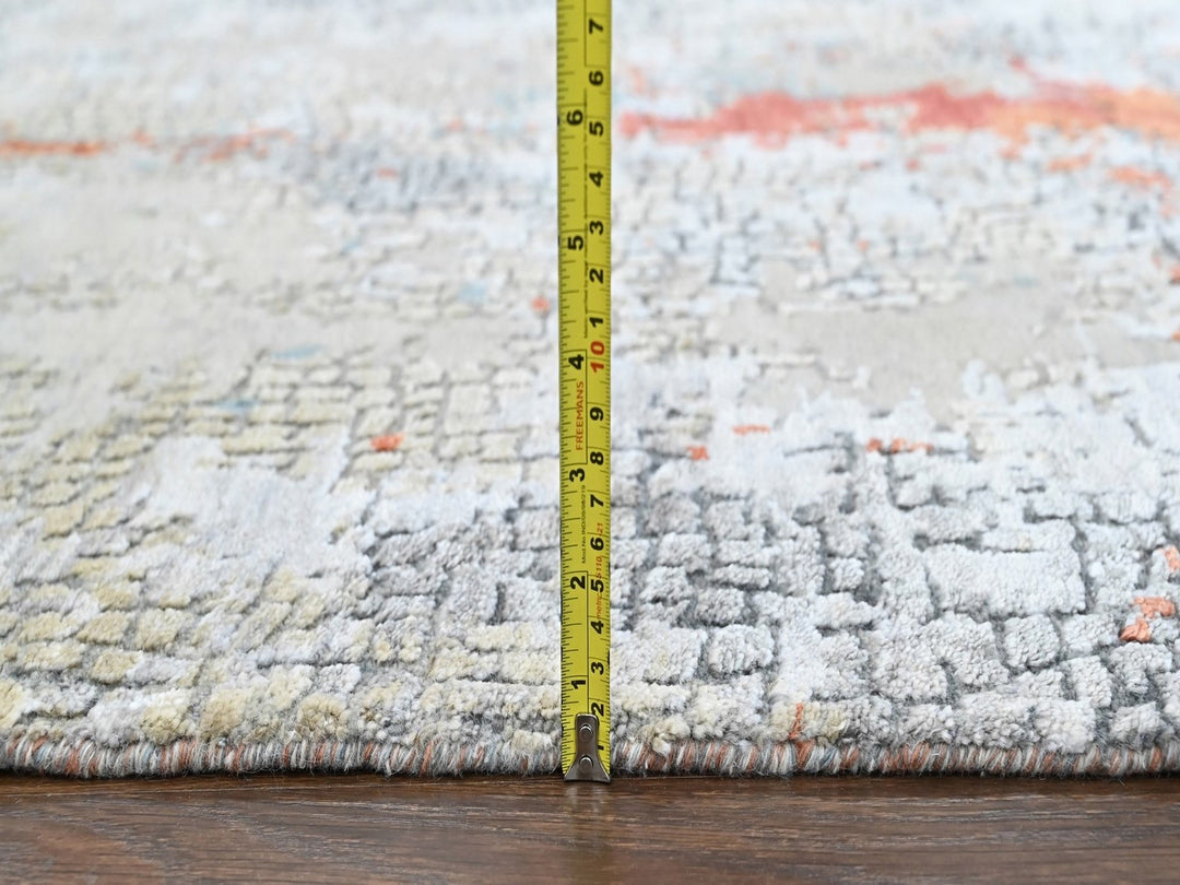 4'11" x 6'10" New Hand Knotted Orange Wool & Silk Rectangle Oriental Rug - MOA10210522