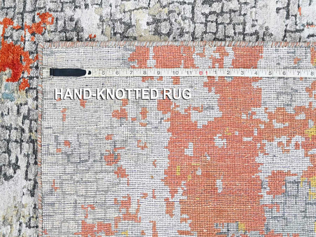 4'11" x 6'10" New Hand Knotted Orange Wool & Silk Rectangle Oriental Rug - MOA10210522