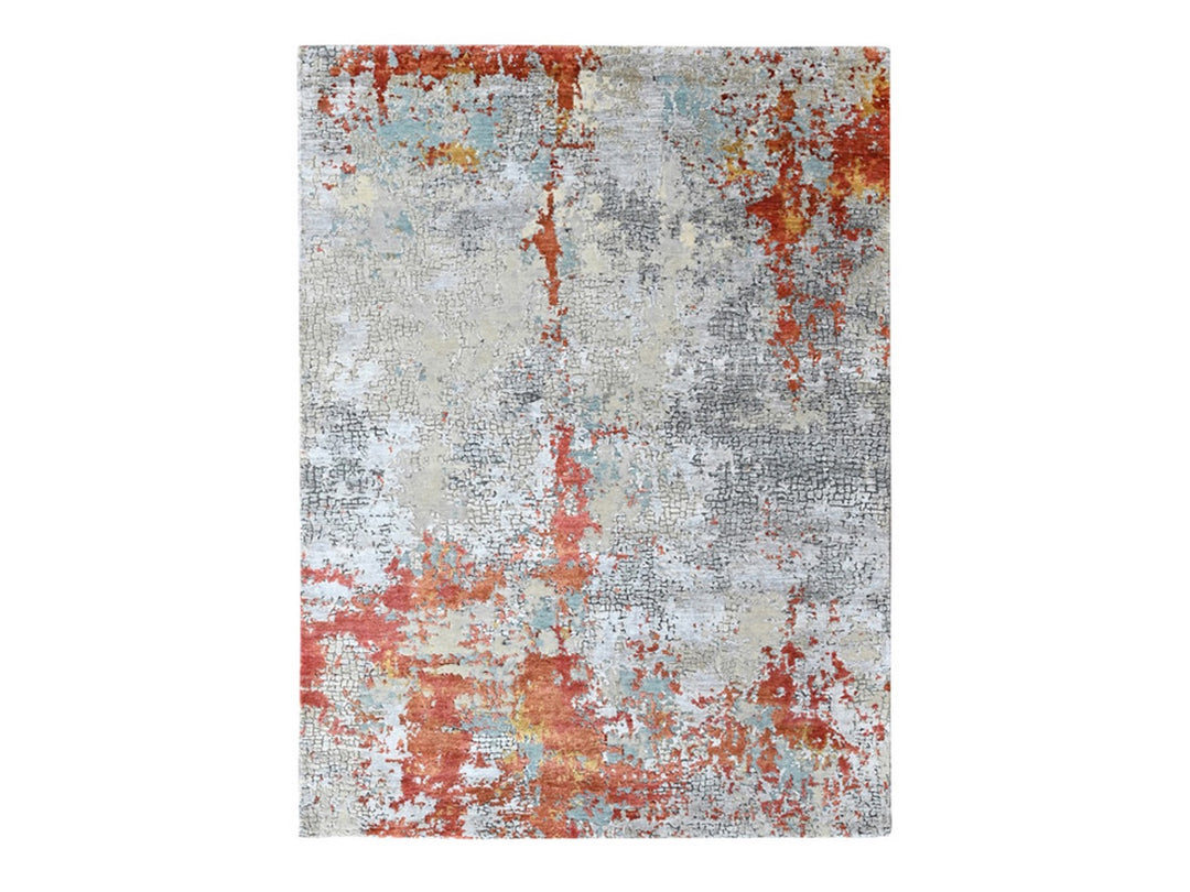 6'1" x 8'10" New Hand Knotted Orange Wool & Silk Rectangle Oriental Rug - MOA10210523