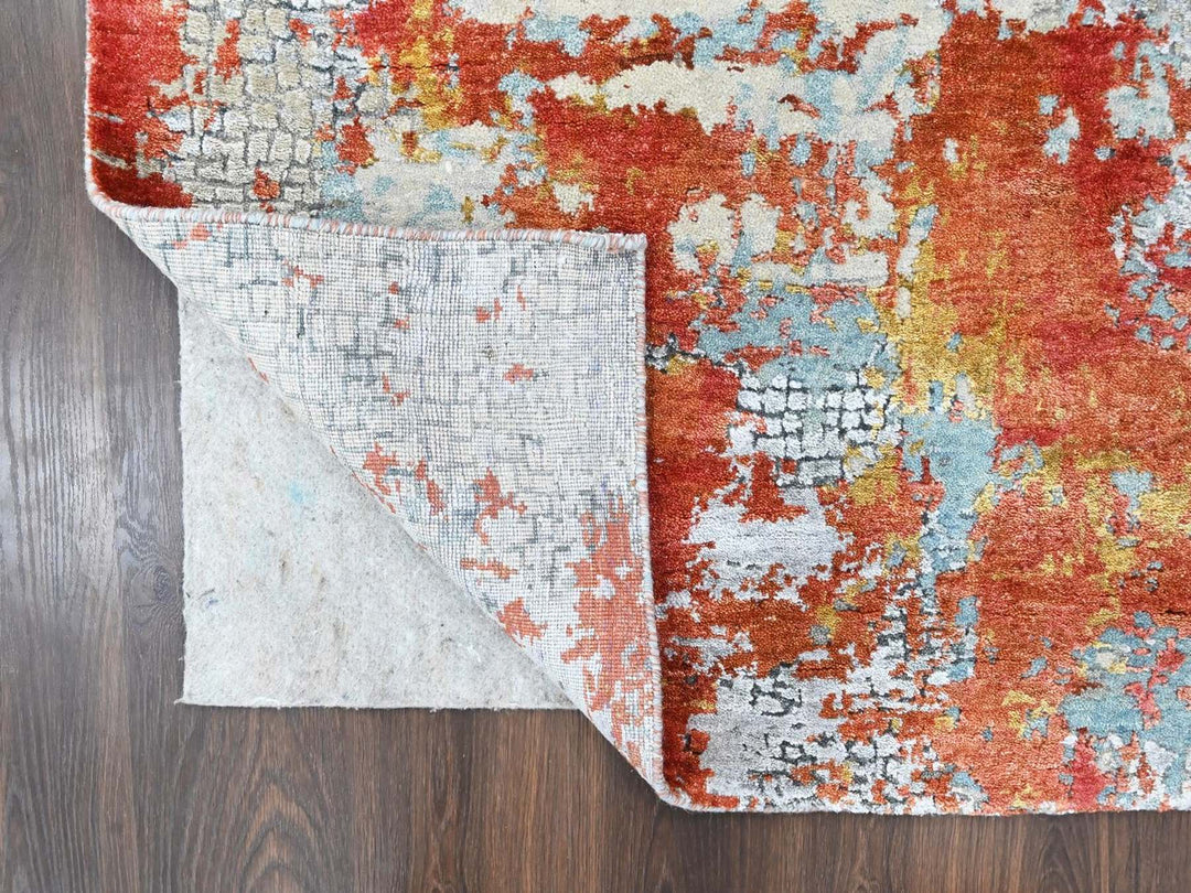 6'1" x 8'10" New Hand Knotted Orange Wool & Silk Rectangle Oriental Rug - MOA10210523