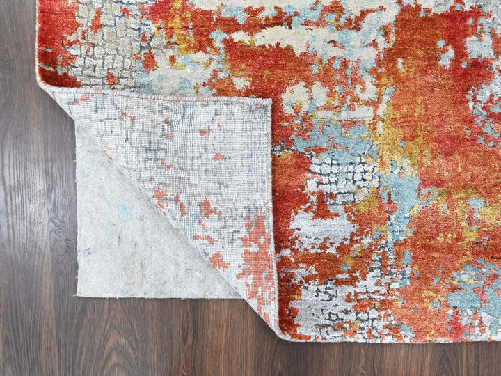 6'1" x 8'10" New Hand Knotted Orange Wool & Silk Rectangle Oriental Rug - MOA10210523