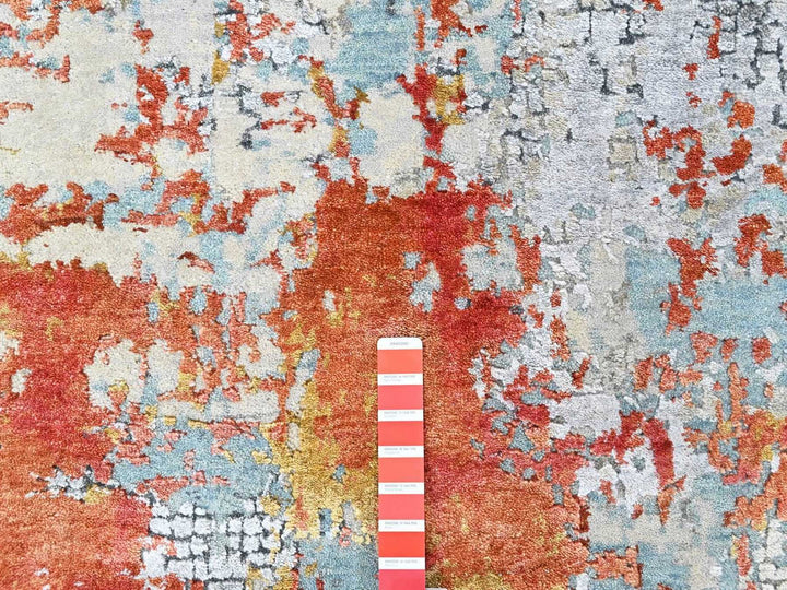 6'1" x 8'10" New Hand Knotted Orange Wool & Silk Rectangle Oriental Rug - MOA10210523