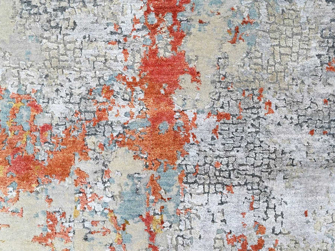 6'1" x 8'10" New Hand Knotted Orange Wool & Silk Rectangle Oriental Rug - MOA10210523