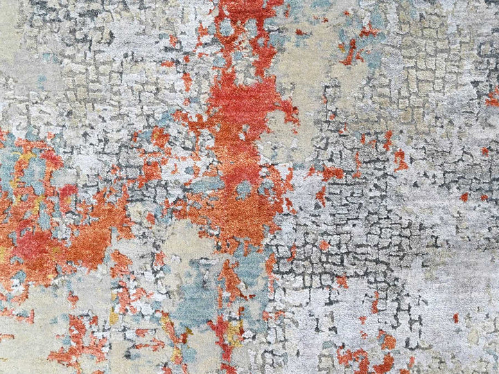 6'1" x 8'10" New Hand Knotted Orange Wool & Silk Rectangle Oriental Rug - MOA10210523