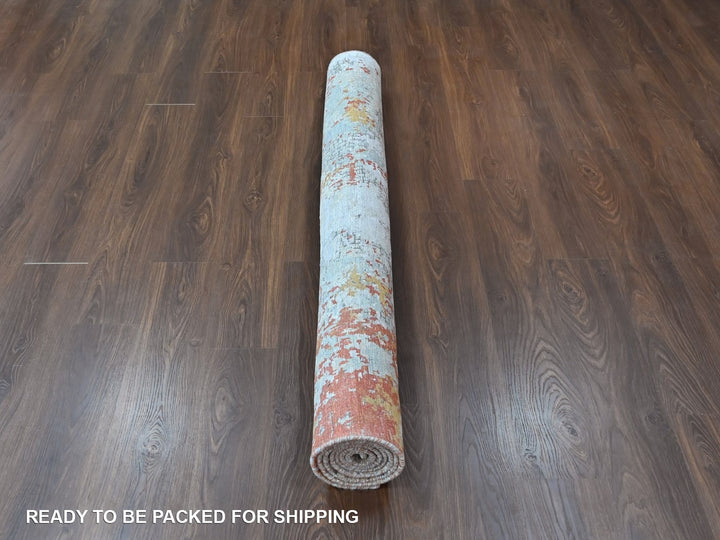 6'1" x 8'10" New Hand Knotted Orange Wool & Silk Rectangle Oriental Rug - MOA10210523