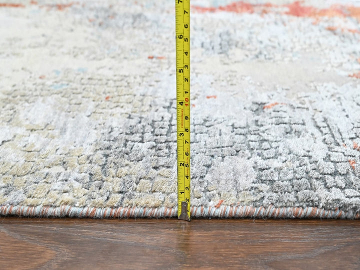 6'1" x 8'10" New Hand Knotted Orange Wool & Silk Rectangle Oriental Rug - MOA10210523