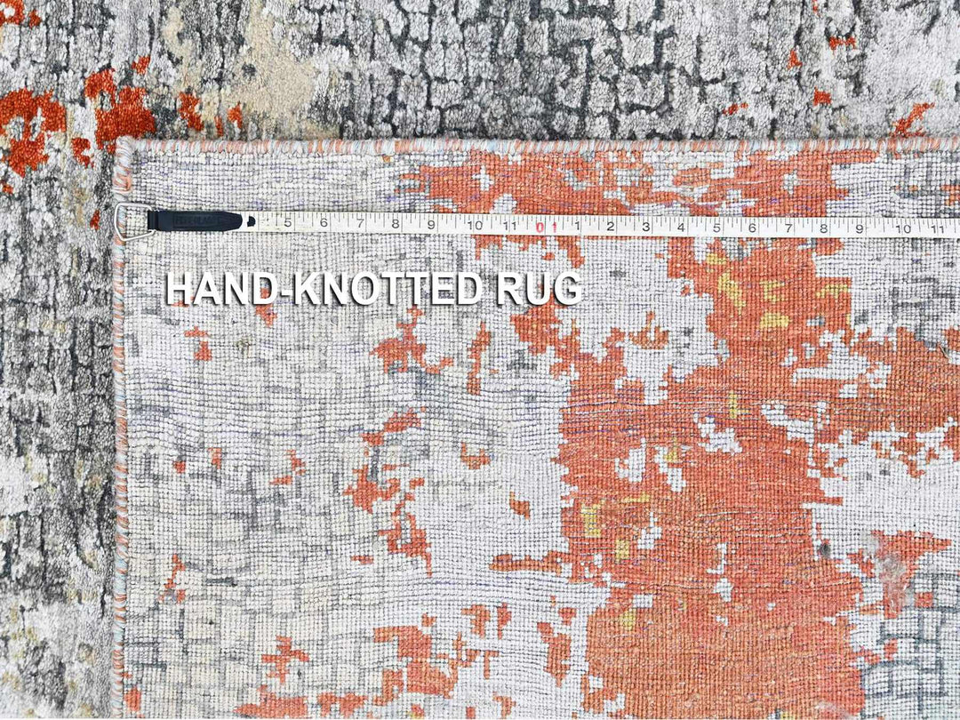 6'1" x 8'10" New Hand Knotted Orange Wool & Silk Rectangle Oriental Rug - MOA10210523