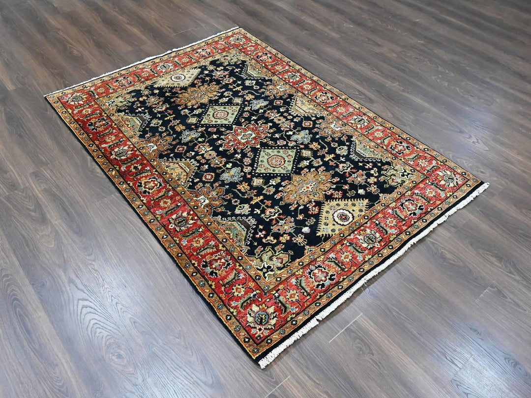 5'0" x 7'0" New Hand Knotted Black Wool Rectangle Oriental Rug - MOA10210526