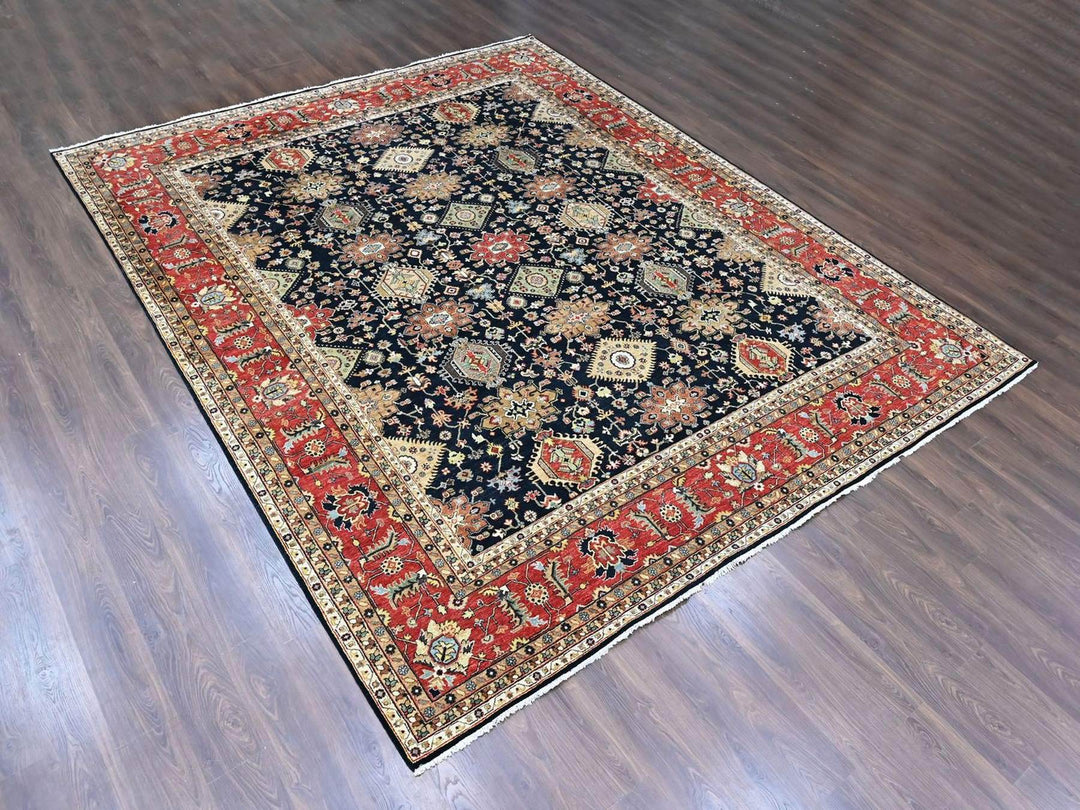 12'0" x 15'2" New Hand Knotted Black Wool Rectangle Oriental Rug - MOA10210528