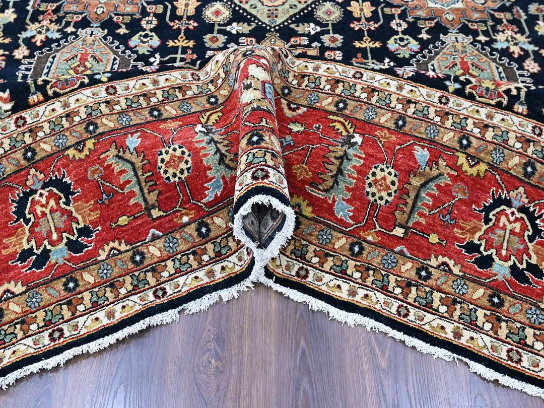 12'0" x 15'2" New Hand Knotted Black Wool Rectangle Oriental Rug - MOA10210528