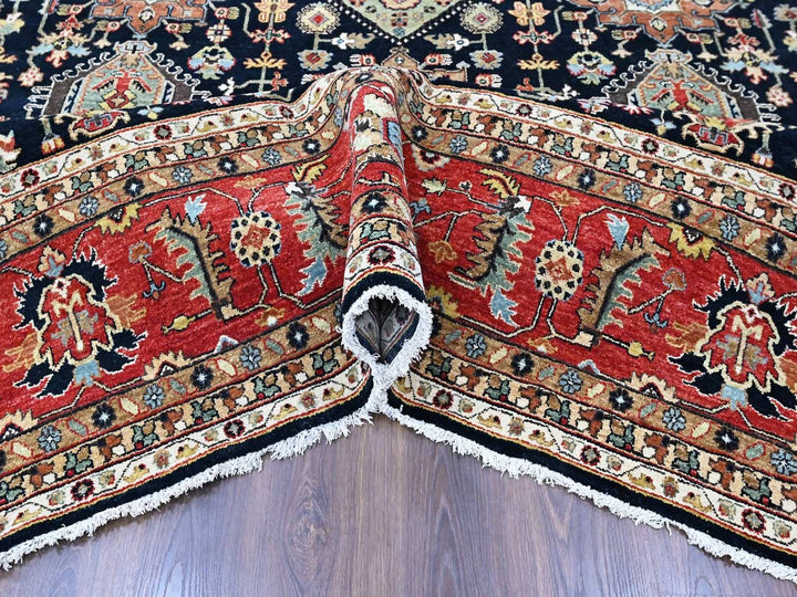 12'0" x 15'2" New Hand Knotted Black Wool Rectangle Oriental Rug - MOA10210528