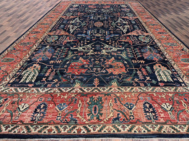 11'9" x 17'7" New Hand Knotted Blue Wool Rectangle Oriental Rug - MOA1021052