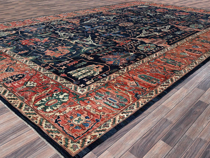 11'9" x 17'7" New Hand Knotted Blue Wool Rectangle Oriental Rug - MOA1021052