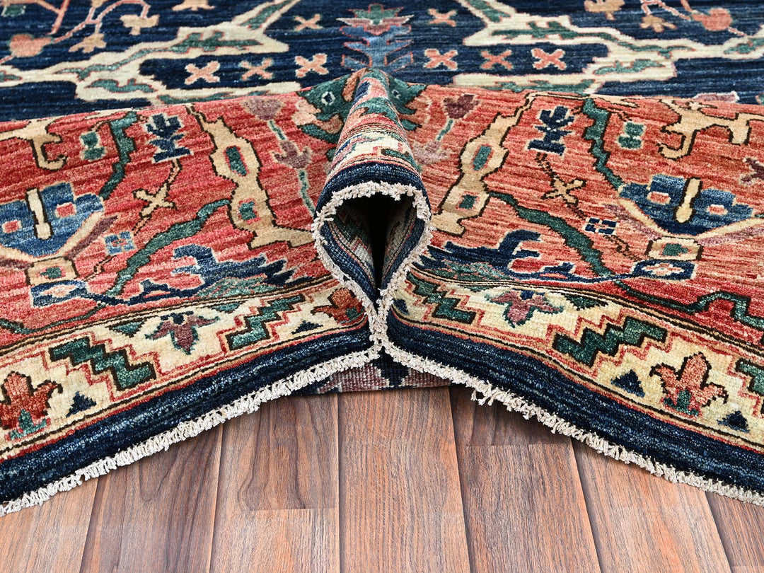 11'9" x 17'7" New Hand Knotted Blue Wool Rectangle Oriental Rug - MOA1021052