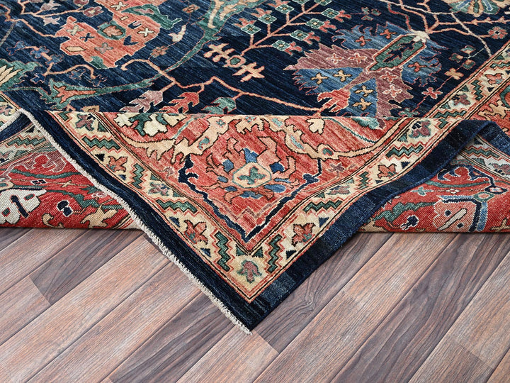 11'9" x 17'7" New Hand Knotted Blue Wool Rectangle Oriental Rug - MOA1021052