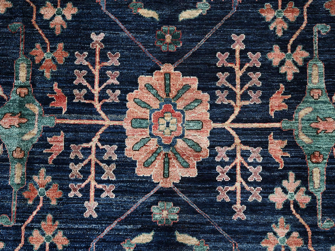 11'9" x 17'7" New Hand Knotted Blue Wool Rectangle Oriental Rug - MOA1021052