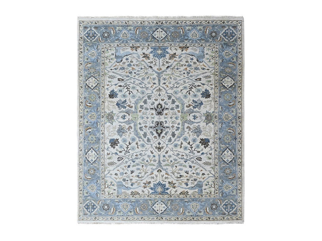 7'11" x 9'9" New Hand Knotted Grey Wool Rectangle Oriental Rug - MOA10210530