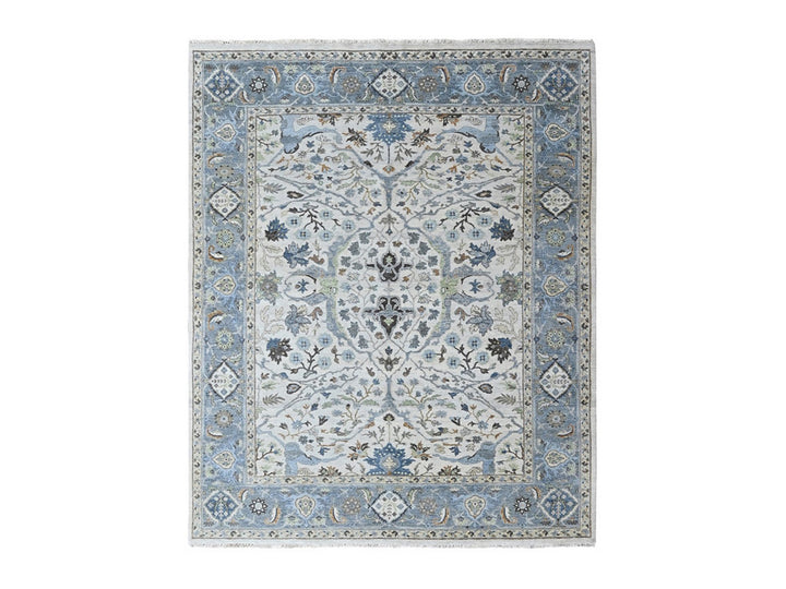 7'11" x 9'9" New Hand Knotted Grey Wool Rectangle Oriental Rug - MOA10210530