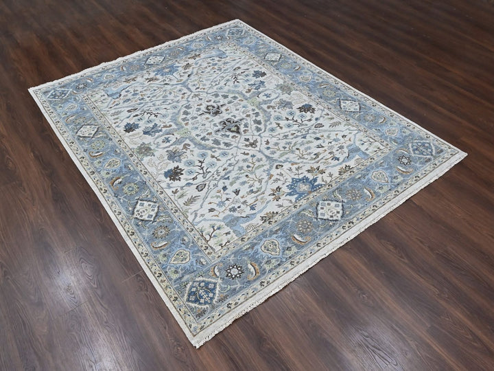7'11" x 9'9" New Hand Knotted Grey Wool Rectangle Oriental Rug - MOA10210530