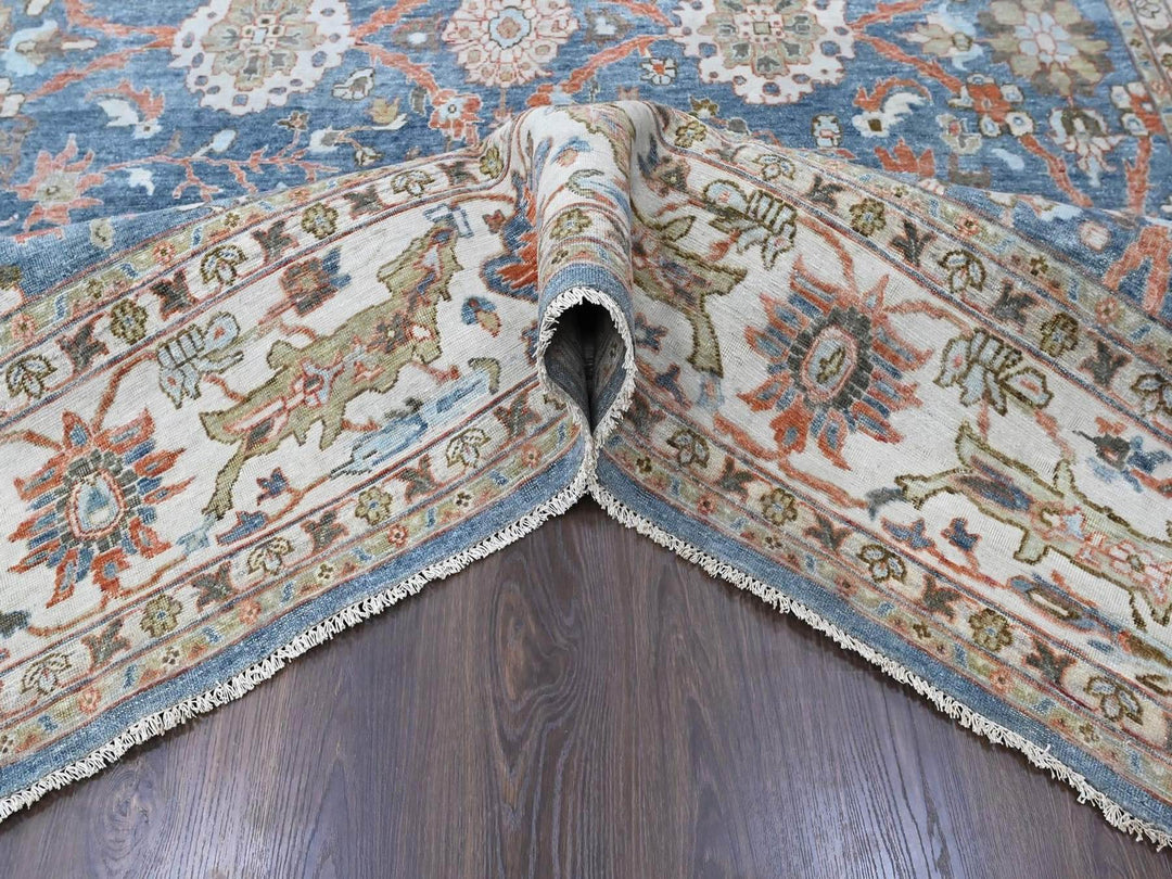 9'6" x 13'5" New Hand Knotted Blue Wool Rectangle Oriental Rug - MOA10210531