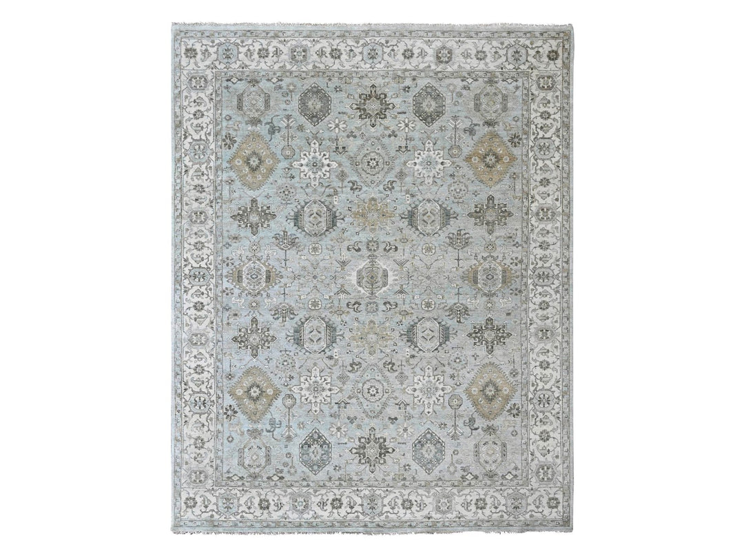 9'1" x 11'11" New Hand Knotted Green Wool Rectangle Oriental Rug - MOA10210532