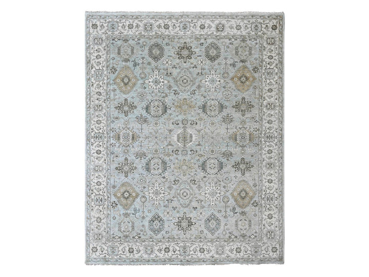 9'1" x 11'11" New Hand Knotted Green Wool Rectangle Oriental Rug - MOA10210532