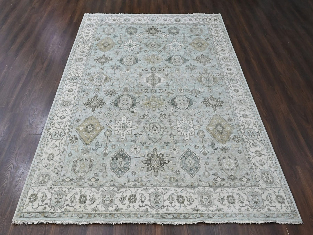 9'1" x 11'11" New Hand Knotted Green Wool Rectangle Oriental Rug - MOA10210532