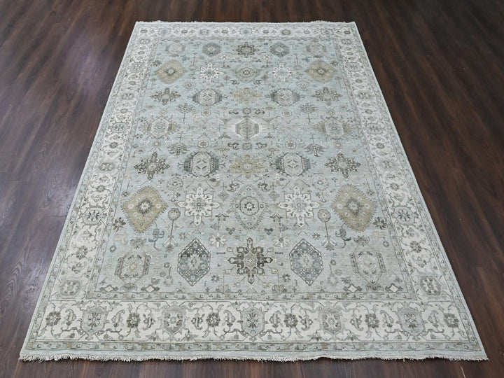 9'1" x 11'11" New Hand Knotted Green Wool Rectangle Oriental Rug - MOA10210532