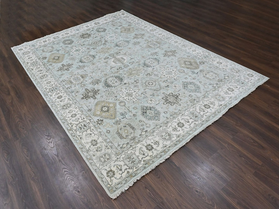 9'1" x 11'11" New Hand Knotted Green Wool Rectangle Oriental Rug - MOA10210532
