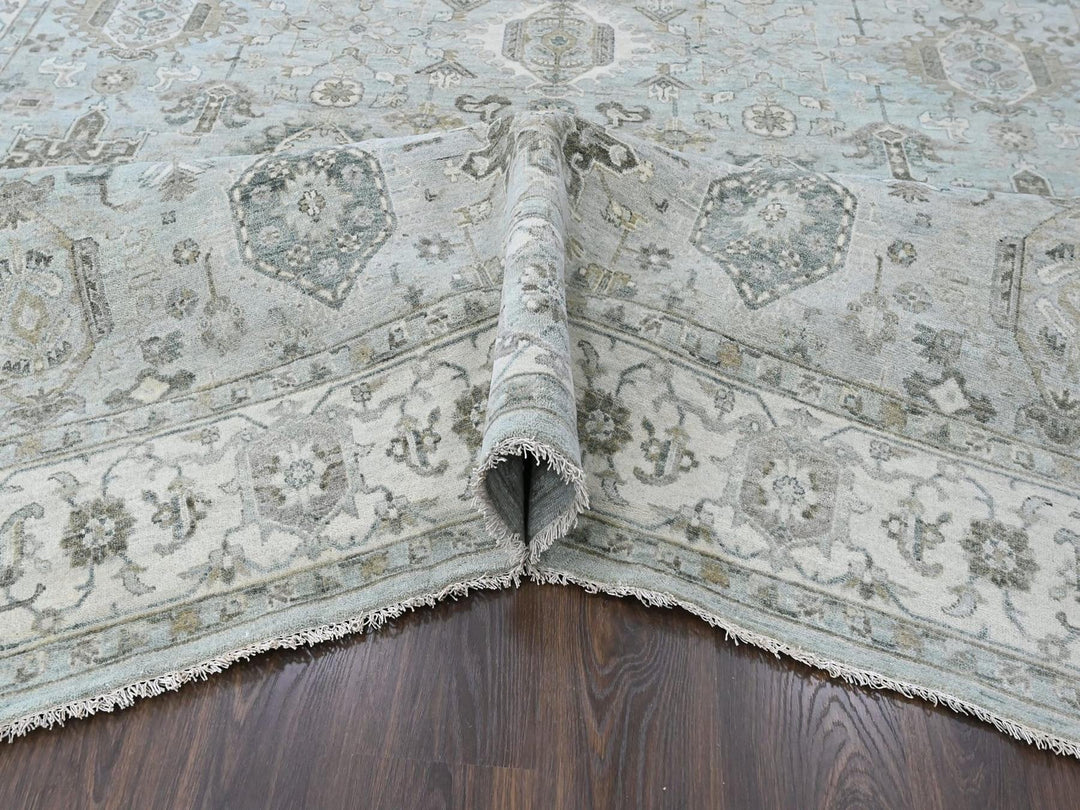 9'1" x 11'11" New Hand Knotted Green Wool Rectangle Oriental Rug - MOA10210532