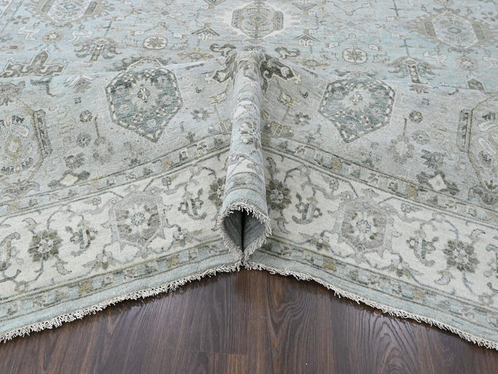 9'1" x 11'11" New Hand Knotted Green Wool Rectangle Oriental Rug - MOA10210532