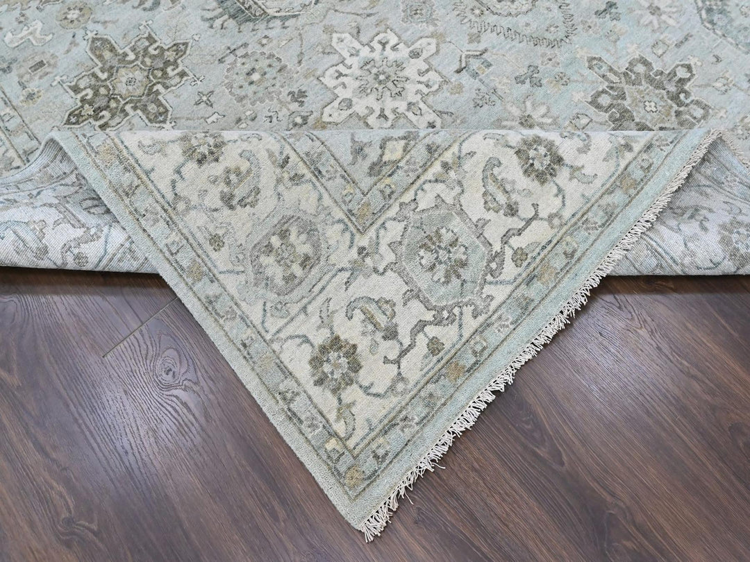 9'1" x 11'11" New Hand Knotted Green Wool Rectangle Oriental Rug - MOA10210532