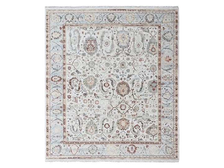 8'0" x 9'9" New Hand Knotted Ivory Wool Rectangle Oriental Rug - MOA10210534