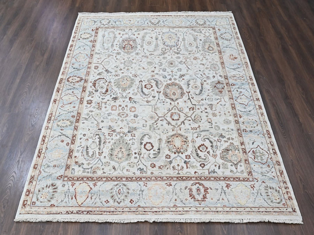 8'0" x 9'9" New Hand Knotted Ivory Wool Rectangle Oriental Rug - MOA10210534
