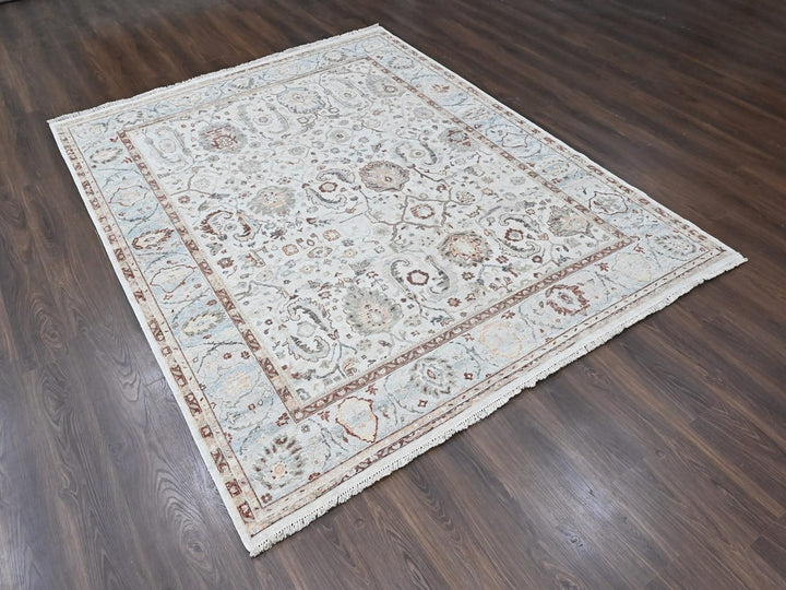 8'0" x 9'9" New Hand Knotted Ivory Wool Rectangle Oriental Rug - MOA10210534