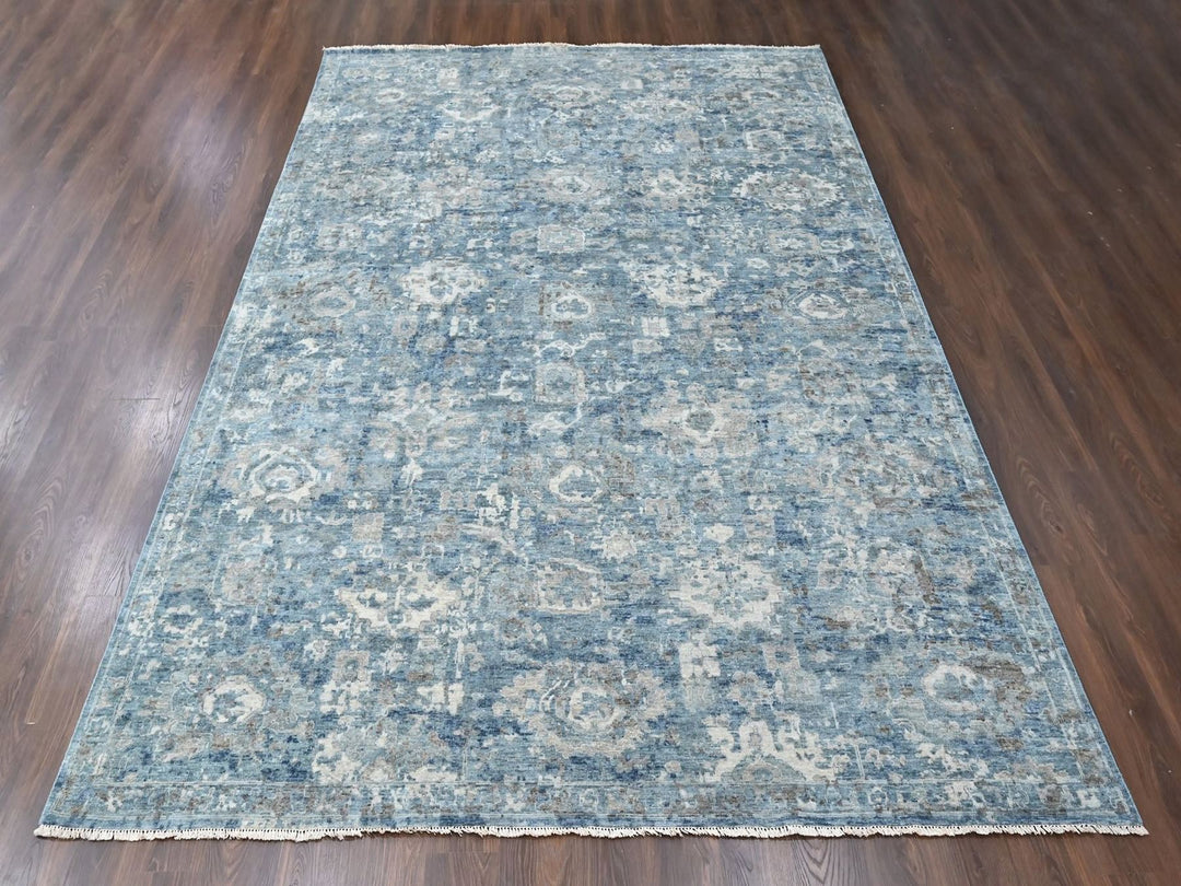 9'10" x 13'10" New Hand Knotted Blue Wool Rectangle Oriental Rug - MOA10210538