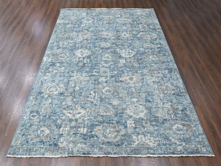 9'10" x 13'10" New Hand Knotted Blue Wool Rectangle Oriental Rug - MOA10210538