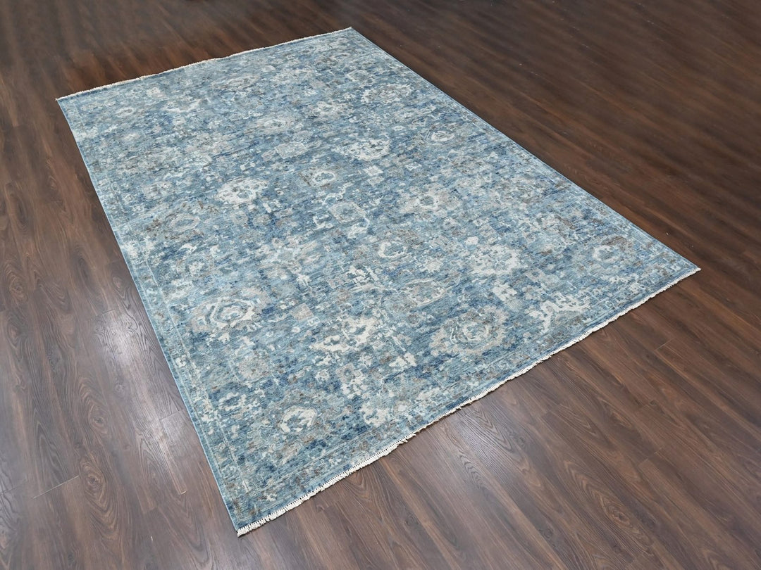 9'10" x 13'10" New Hand Knotted Blue Wool Rectangle Oriental Rug - MOA10210538