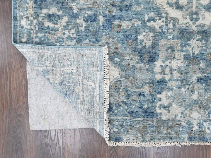 9'10" x 13'10" New Hand Knotted Blue Wool Rectangle Oriental Rug - MOA10210538