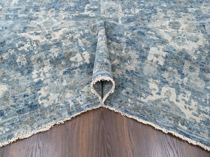 9'10" x 13'10" New Hand Knotted Blue Wool Rectangle Oriental Rug - MOA10210538