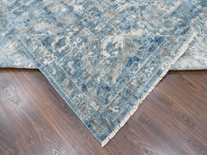 9'10" x 13'10" New Hand Knotted Blue Wool Rectangle Oriental Rug - MOA10210538