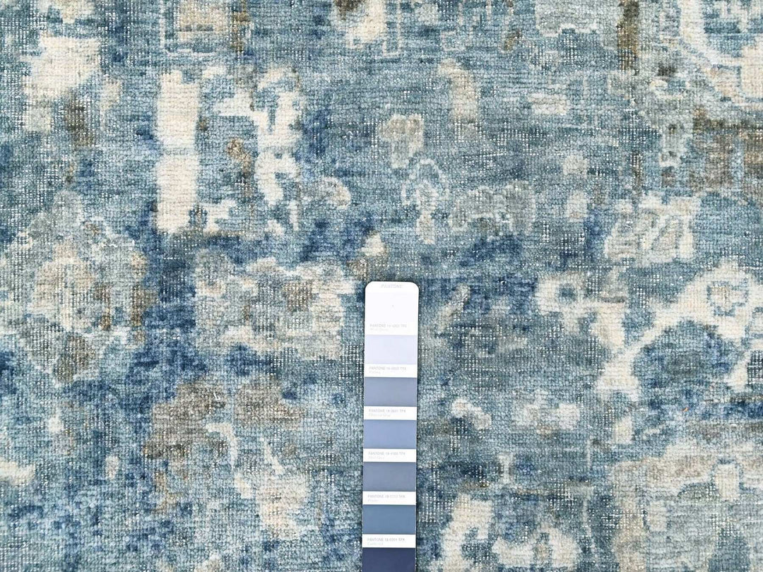 9'10" x 13'10" New Hand Knotted Blue Wool Rectangle Oriental Rug - MOA10210538