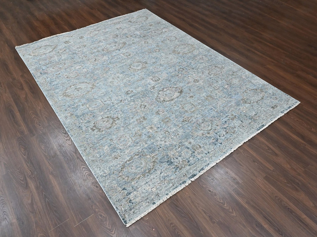 9'0" x 11'10" New Hand Knotted Grey Wool Rectangle Oriental Rug - MOA10210539