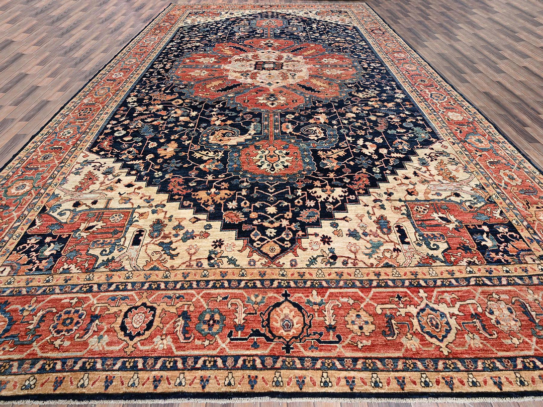 11'11" x 18'9" New Hand Knotted Blue Wool Rectangle Oriental Rug - MOA1021053
