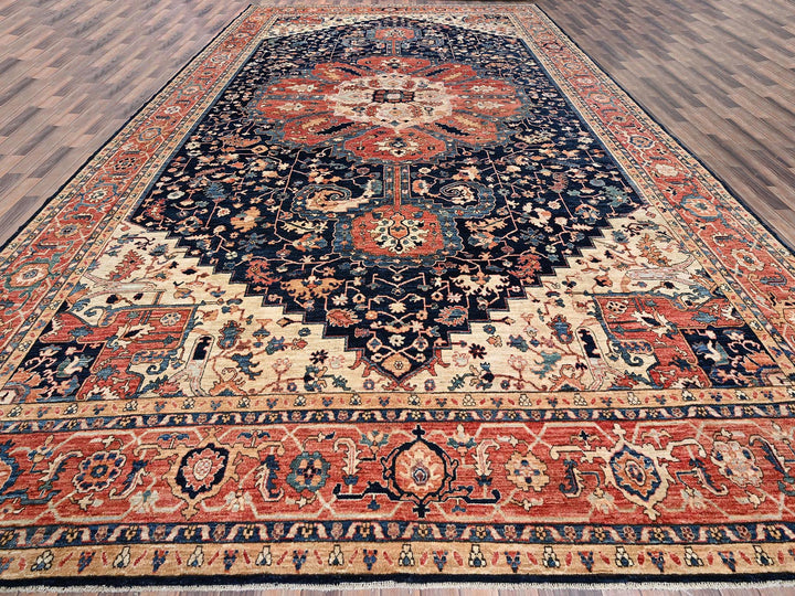 11'11" x 18'9" New Hand Knotted Blue Wool Rectangle Oriental Rug - MOA1021053
