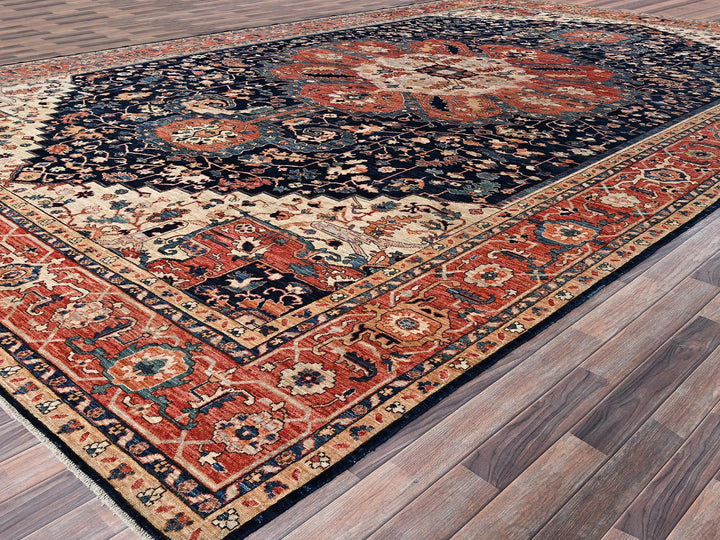 11'11" x 18'9" New Hand Knotted Blue Wool Rectangle Oriental Rug - MOA1021053