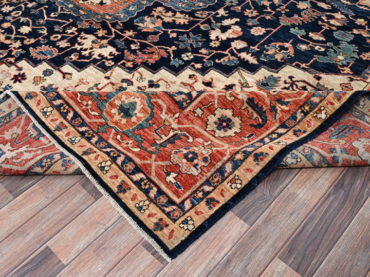11'11" x 18'9" New Hand Knotted Blue Wool Rectangle Oriental Rug - MOA1021053