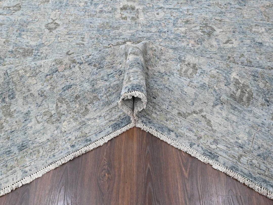 9'11" x 14'0" New Hand Knotted Grey Wool Rectangle Oriental Rug - MOA10210540